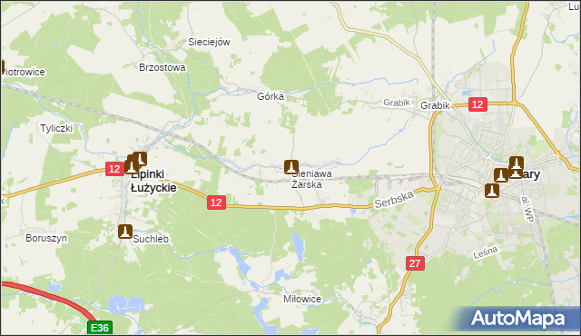 mapa Sieniawa Żarska, Sieniawa Żarska na mapie Targeo