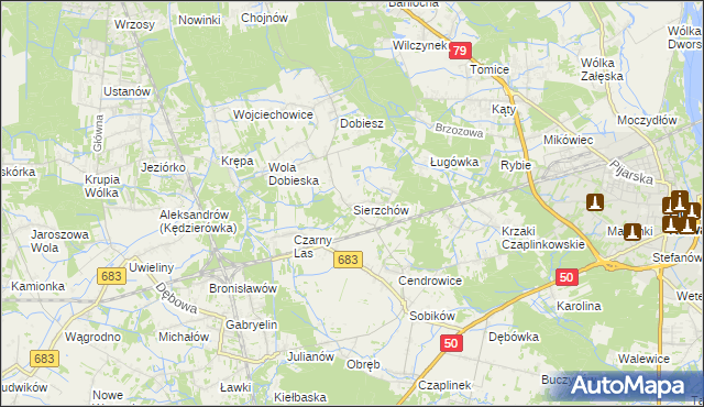 mapa Sierzchów gmina Góra Kalwaria, Sierzchów gmina Góra Kalwaria na mapie Targeo