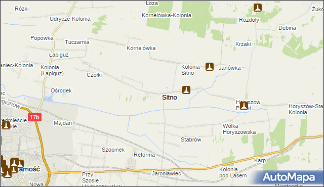 mapa Sitno powiat zamojski, Sitno powiat zamojski na mapie Targeo