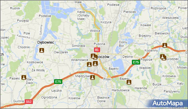 mapa Skoczów powiat cieszyński, Skoczów powiat cieszyński na mapie Targeo