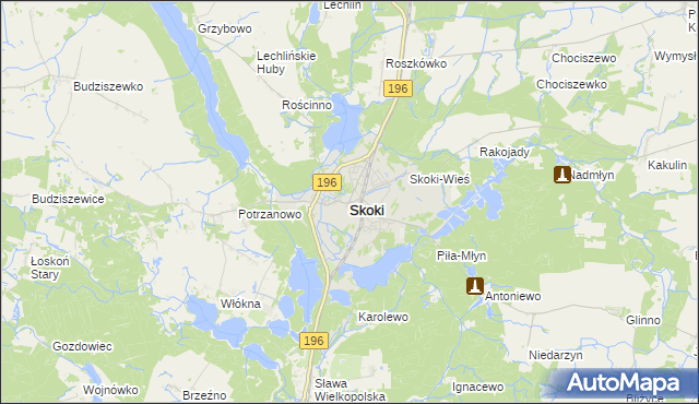 mapa Skoki powiat wągrowiecki, Skoki powiat wągrowiecki na mapie Targeo