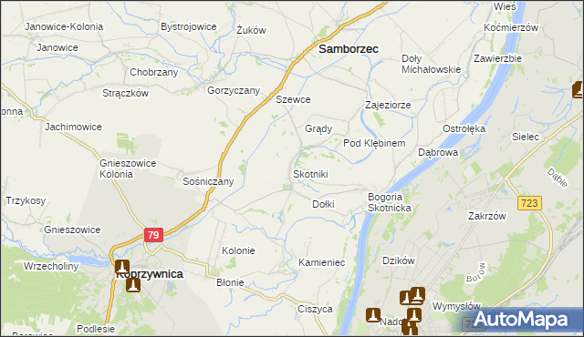 mapa Skotniki gmina Samborzec, Skotniki gmina Samborzec na mapie Targeo