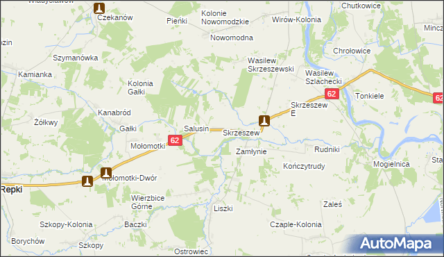mapa Skrzeszew gmina Repki, Skrzeszew gmina Repki na mapie Targeo