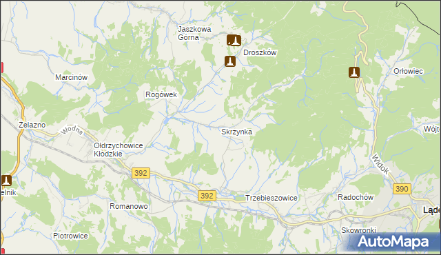 mapa Skrzynka gmina Lądek-Zdrój, Skrzynka gmina Lądek-Zdrój na mapie Targeo