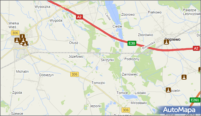 mapa Skrzynki gmina Stęszew, Skrzynki gmina Stęszew na mapie Targeo