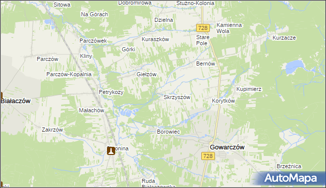 mapa Skrzyszów gmina Gowarczów, Skrzyszów gmina Gowarczów na mapie Targeo