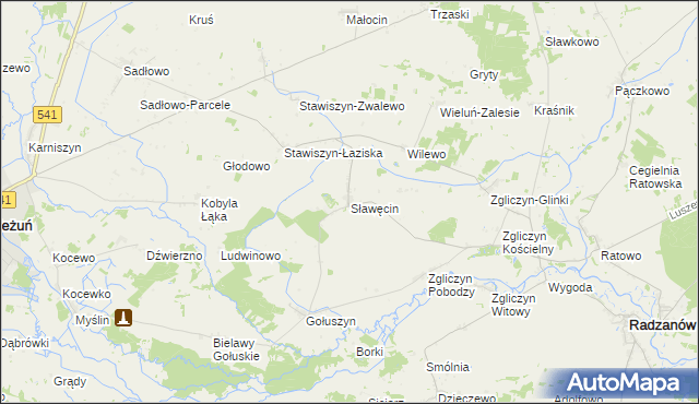 mapa Sławęcin gmina Bieżuń, Sławęcin gmina Bieżuń na mapie Targeo