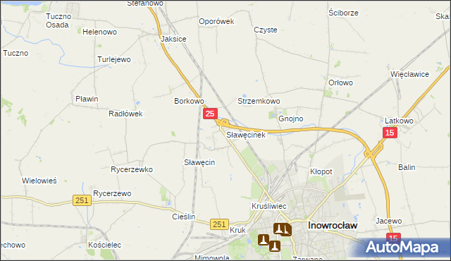 mapa Sławęcinek gmina Inowrocław, Sławęcinek gmina Inowrocław na mapie Targeo