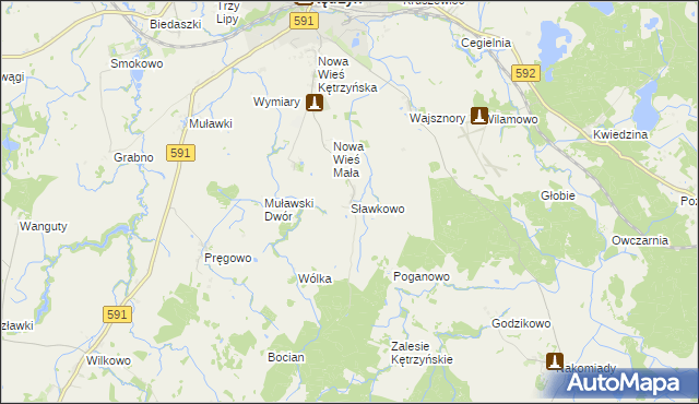 mapa Sławkowo gmina Kętrzyn, Sławkowo gmina Kętrzyn na mapie Targeo