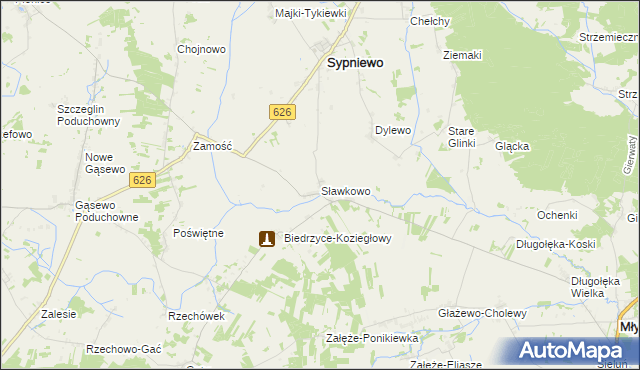 mapa Sławkowo gmina Sypniewo, Sławkowo gmina Sypniewo na mapie Targeo