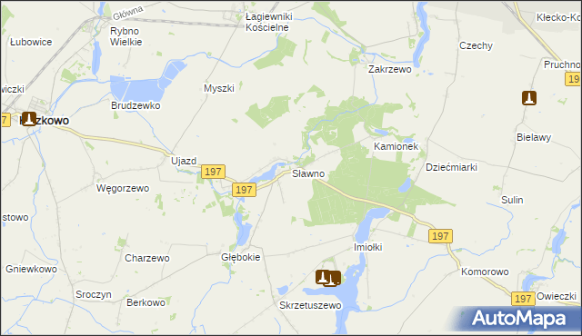 mapa Sławno gmina Kiszkowo, Sławno gmina Kiszkowo na mapie Targeo