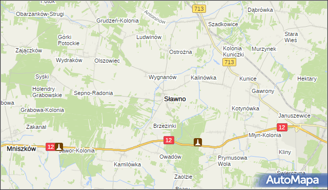 mapa Sławno powiat opoczyński, Sławno powiat opoczyński na mapie Targeo