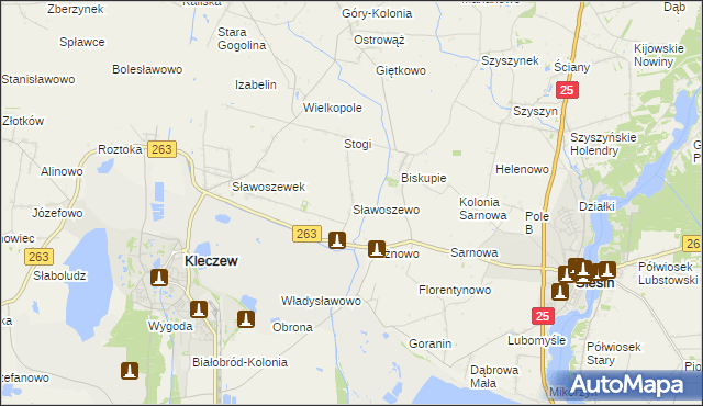 mapa Sławoszewo gmina Kleczew, Sławoszewo gmina Kleczew na mapie Targeo