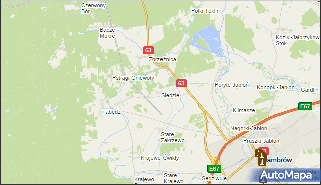 mapa Śledzie gmina Zambrów, Śledzie gmina Zambrów na mapie Targeo