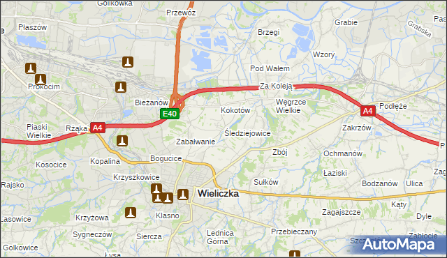 mapa Śledziejowice, Śledziejowice na mapie Targeo