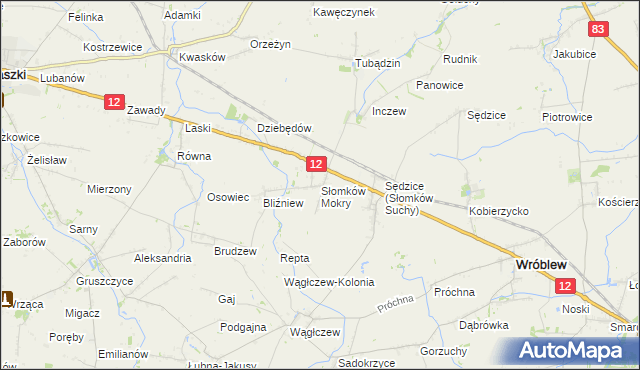 mapa Słomków Mokry, Słomków Mokry na mapie Targeo