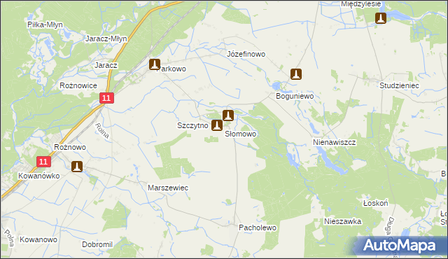 mapa Słomowo gmina Rogoźno, Słomowo gmina Rogoźno na mapie Targeo