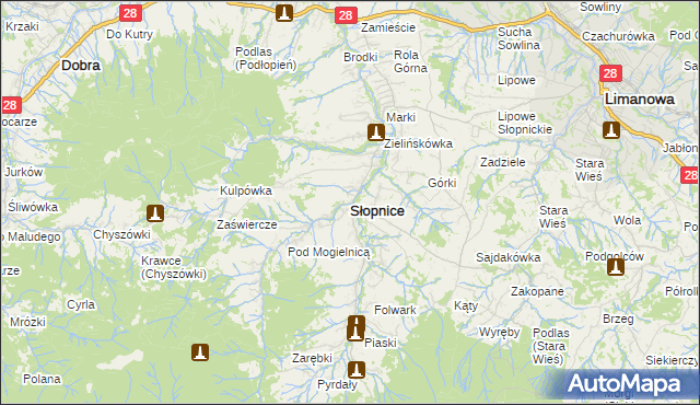 mapa Słopnice, Słopnice na mapie Targeo