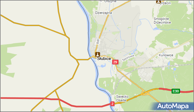 mapa Słubice, Słubice na mapie Targeo