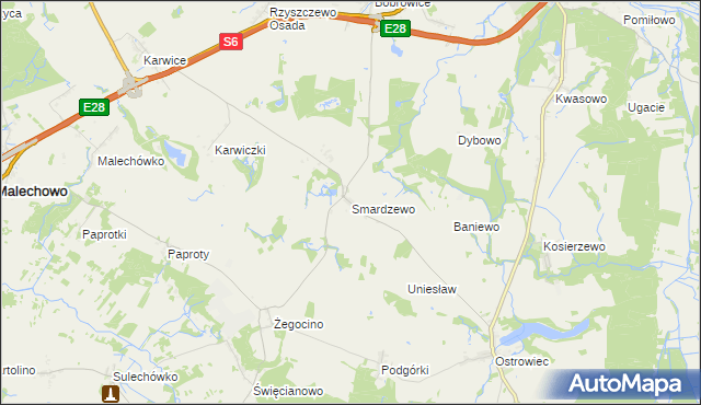 mapa Smardzewo gmina Sławno, Smardzewo gmina Sławno na mapie Targeo