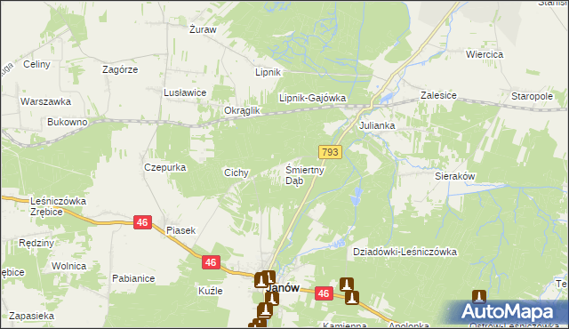 mapa Śmiertny Dąb, Śmiertny Dąb na mapie Targeo