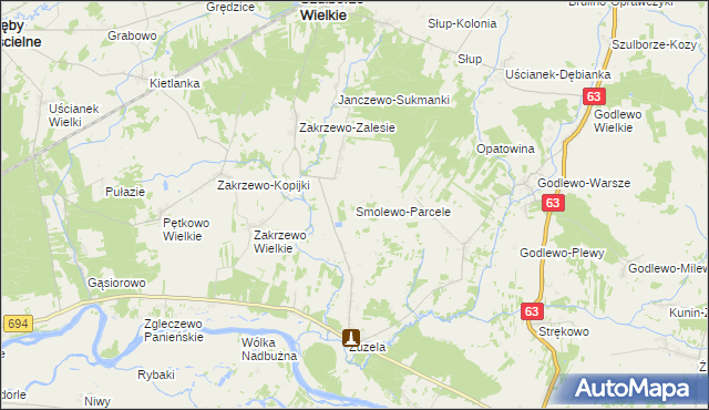 mapa Smolewo-Parcele, Smolewo-Parcele na mapie Targeo