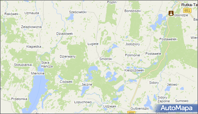 mapa Smolniki gmina Rutka-Tartak, Smolniki gmina Rutka-Tartak na mapie Targeo