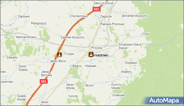mapa Śniadowo powiat łomżyński, Śniadowo powiat łomżyński na mapie Targeo