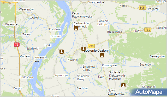 mapa Sobienie-Jeziory, Sobienie-Jeziory na mapie Targeo