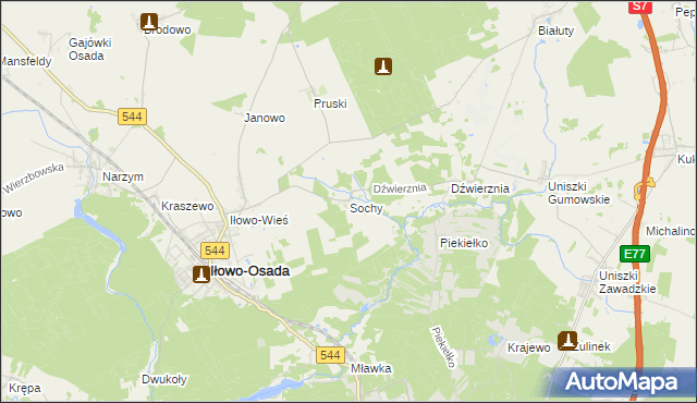 mapa Sochy gmina Iłowo-Osada, Sochy gmina Iłowo-Osada na mapie Targeo