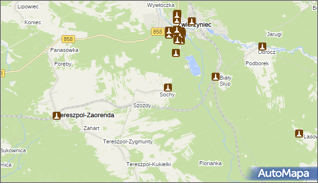 mapa Sochy gmina Zwierzyniec, Sochy gmina Zwierzyniec na mapie Targeo