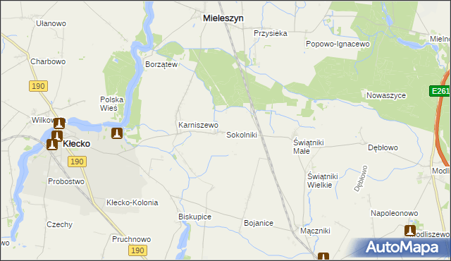 mapa Sokolniki gmina Mieleszyn, Sokolniki gmina Mieleszyn na mapie Targeo