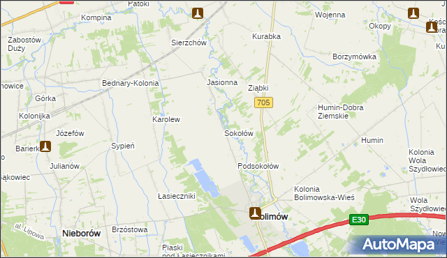 mapa Sokołów gmina Bolimów, Sokołów gmina Bolimów na mapie Targeo