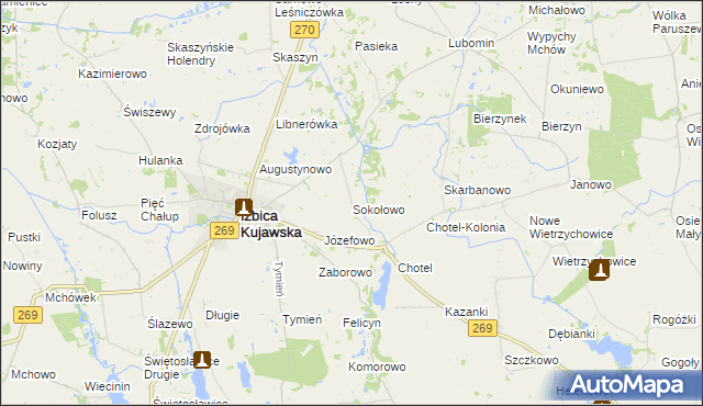 mapa Sokołowo gmina Izbica Kujawska, Sokołowo gmina Izbica Kujawska na mapie Targeo