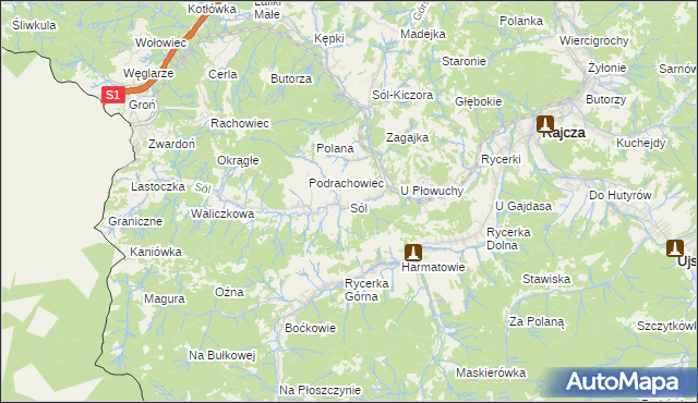 mapa Sól gmina Rajcza, Sól gmina Rajcza na mapie Targeo