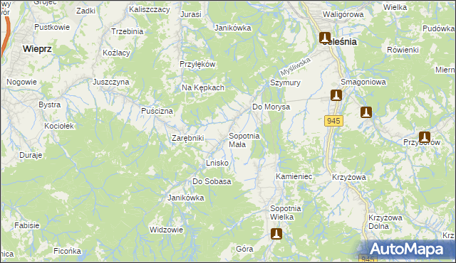 mapa Sopotnia Mała, Sopotnia Mała na mapie Targeo