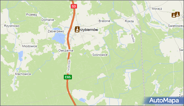 mapa Sosnowice gmina Przybiernów, Sosnowice gmina Przybiernów na mapie Targeo