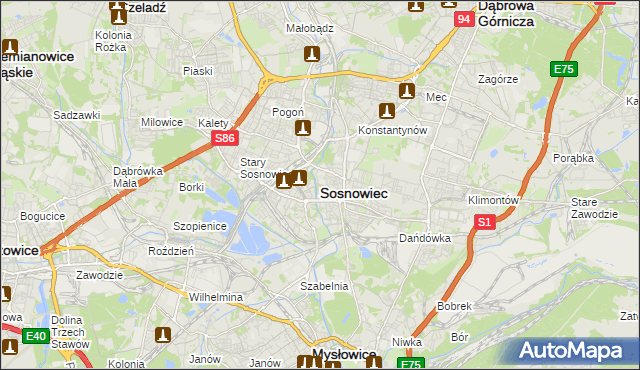 mapa Sosnowca, Sosnowiec na mapie Targeo