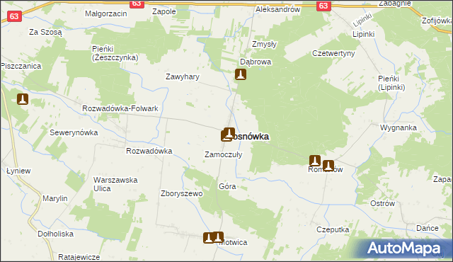 mapa Sosnówka powiat bialski, Sosnówka powiat bialski na mapie Targeo