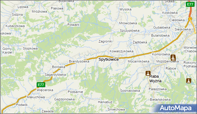 mapa Spytkowice powiat nowotarski, Spytkowice powiat nowotarski na mapie Targeo