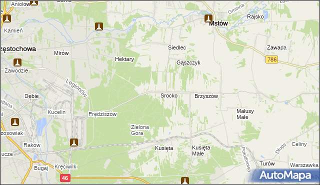 mapa Srocko gmina Mstów, Srocko gmina Mstów na mapie Targeo