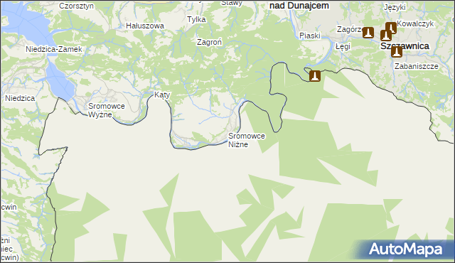 mapa Sromowce Niżne, Sromowce Niżne na mapie Targeo