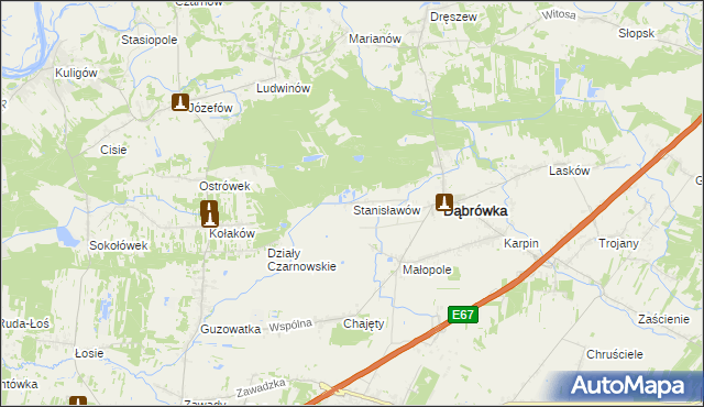 mapa Stanisławów gmina Dąbrówka, Stanisławów gmina Dąbrówka na mapie Targeo