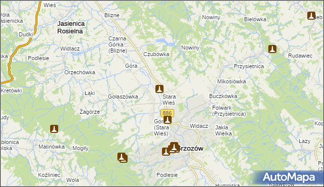 mapa Stara Wieś gmina Brzozów, Stara Wieś gmina Brzozów na mapie Targeo