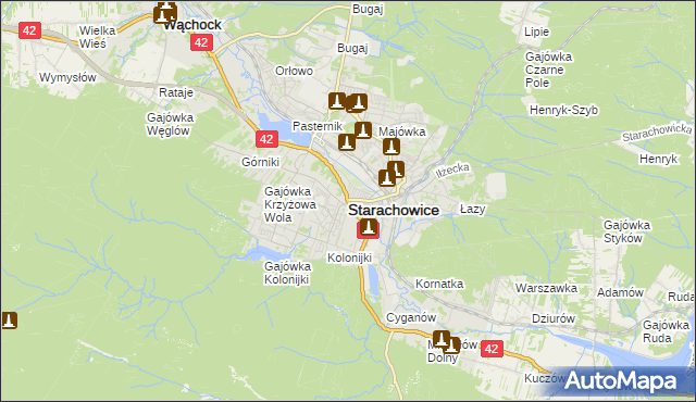 mapa Starachowic, Starachowice na mapie Targeo