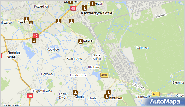mapa Stare Koźle, Stare Koźle na mapie Targeo