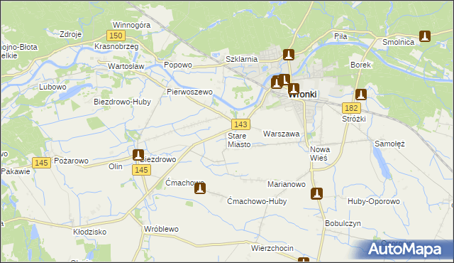 mapa Stare Miasto gmina Wronki, Stare Miasto gmina Wronki na mapie Targeo