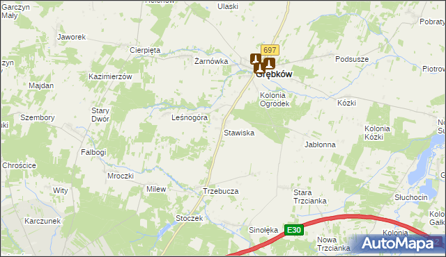 mapa Stawiska gmina Grębków, Stawiska gmina Grębków na mapie Targeo