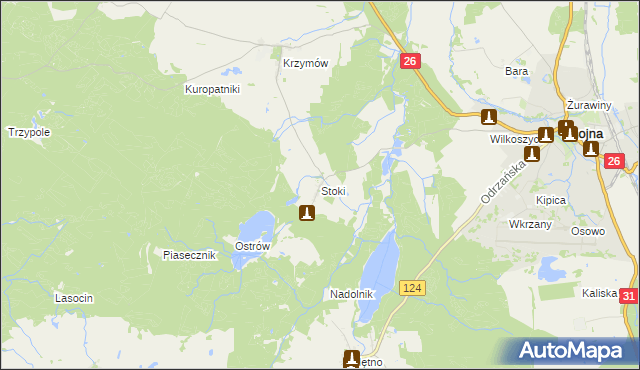 mapa Stoki gmina Chojna, Stoki gmina Chojna na mapie Targeo