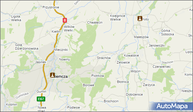mapa Strachów gmina Kondratowice, Strachów gmina Kondratowice na mapie Targeo